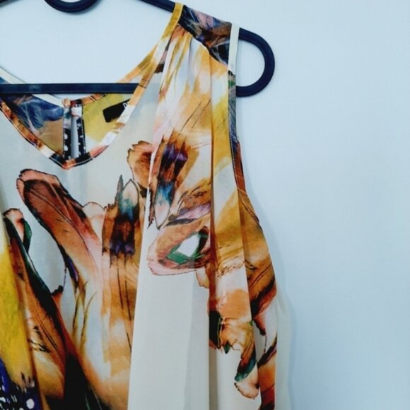 BEDO Silky Colorful Sleeveless Asymmetrical Tunic Blouse Top Hi-Low Hem Sz M/L - Picture 5 of 14